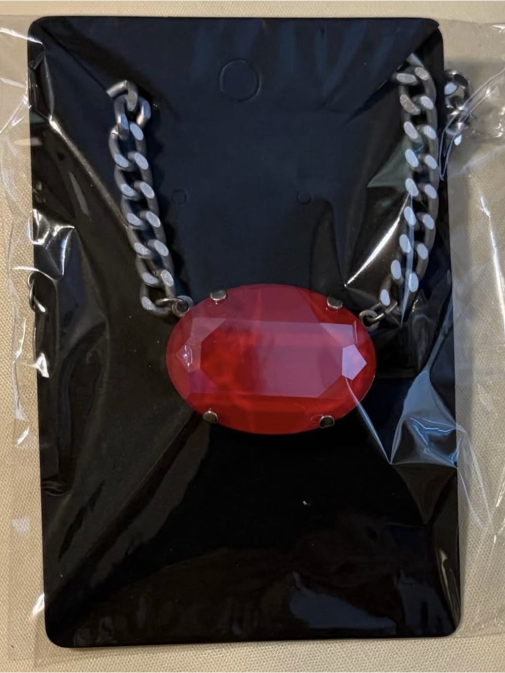 Sabika Red Faceted Oval Pendant Necklace